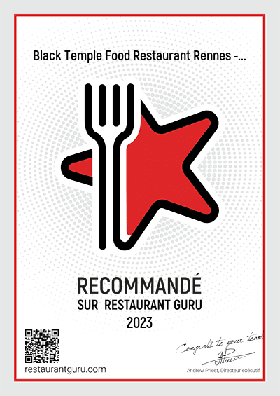 Nouvelle Certification de meilleur restaurant 2022 - Restaurant Guru - Black Temple Food Rennes
